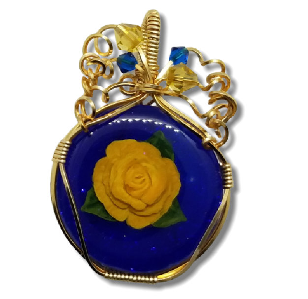 Thumbnail Image of Yellow Rose on Blue (Rnd/Gold)